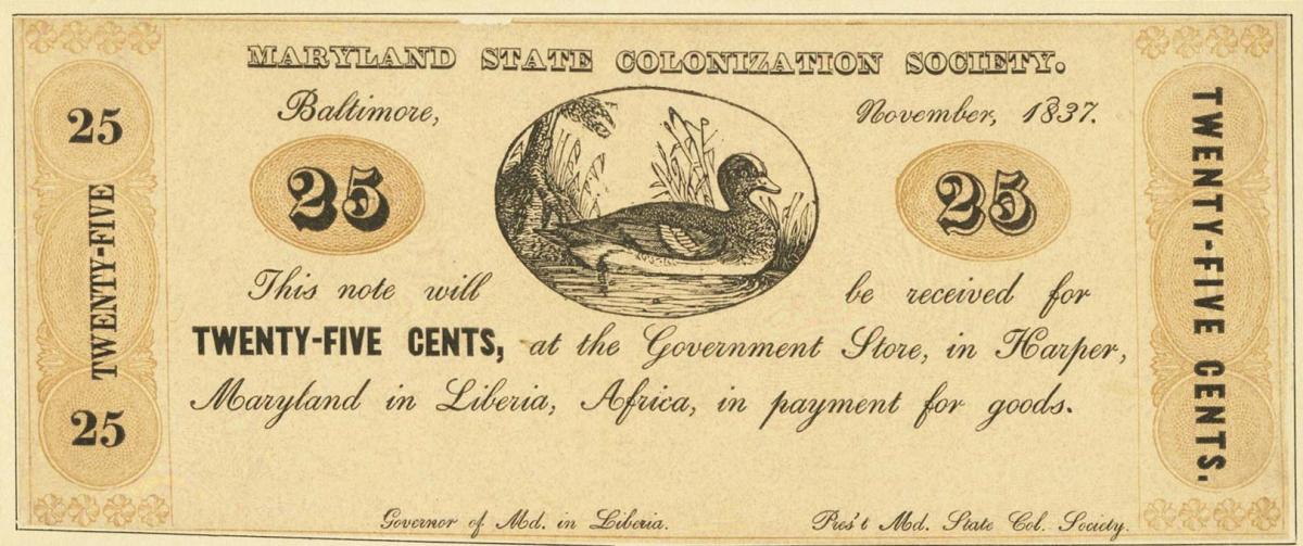 Front of Liberia pS113rp: 25 Cents from 1837