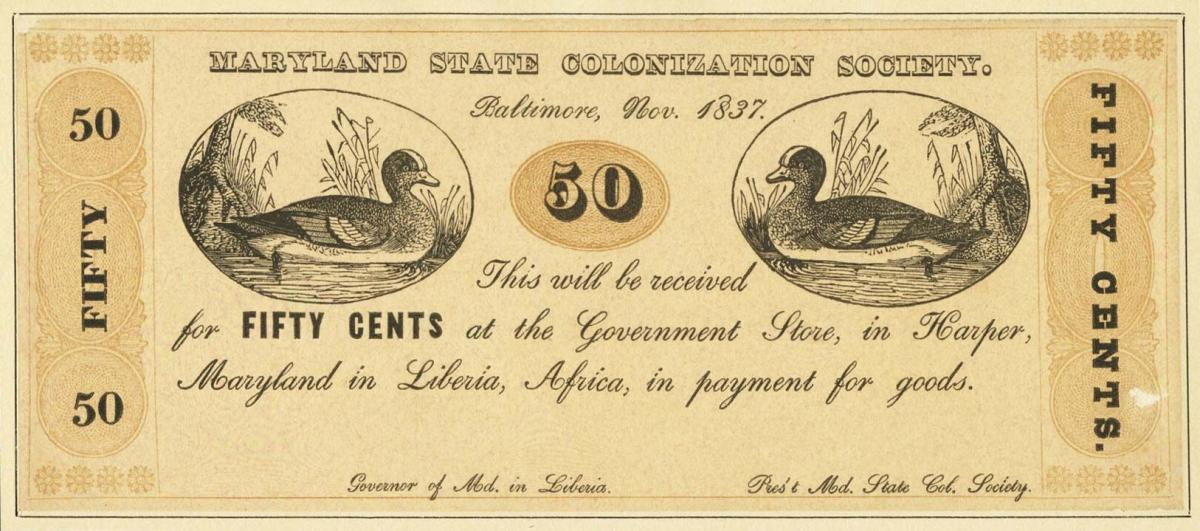 Front of Liberia pS114a: 50 Cents from 1837