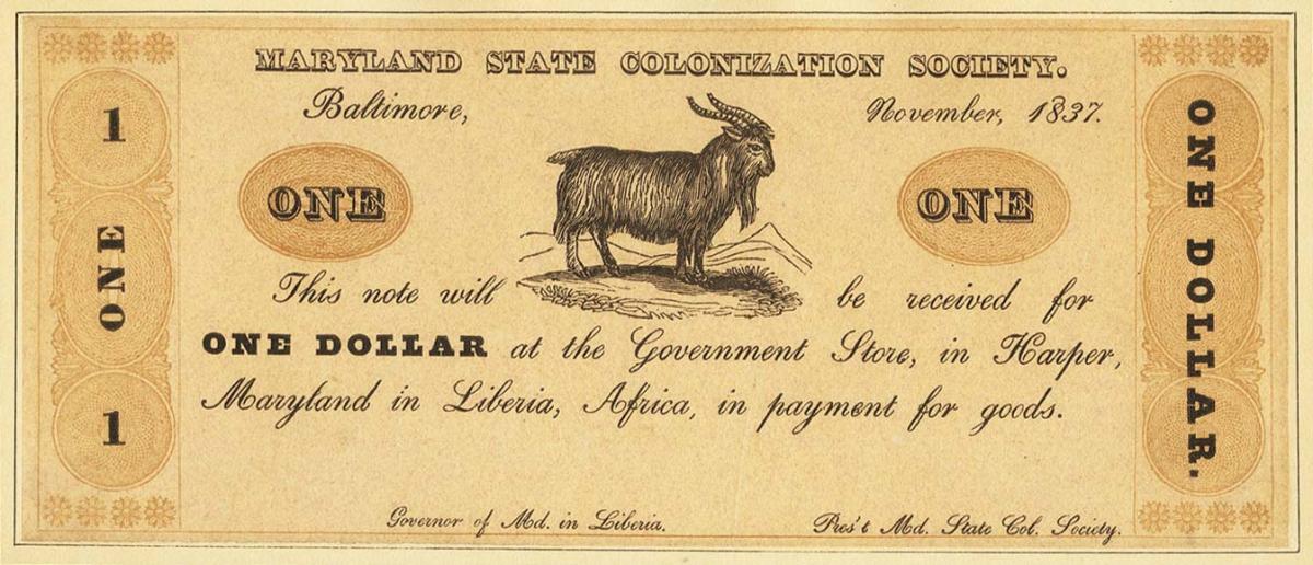 Front of Liberia pS115rp: 1 Dollar from 1837