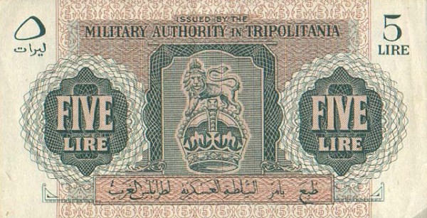 Front of Libya pM3a: 5 Lire from 1943