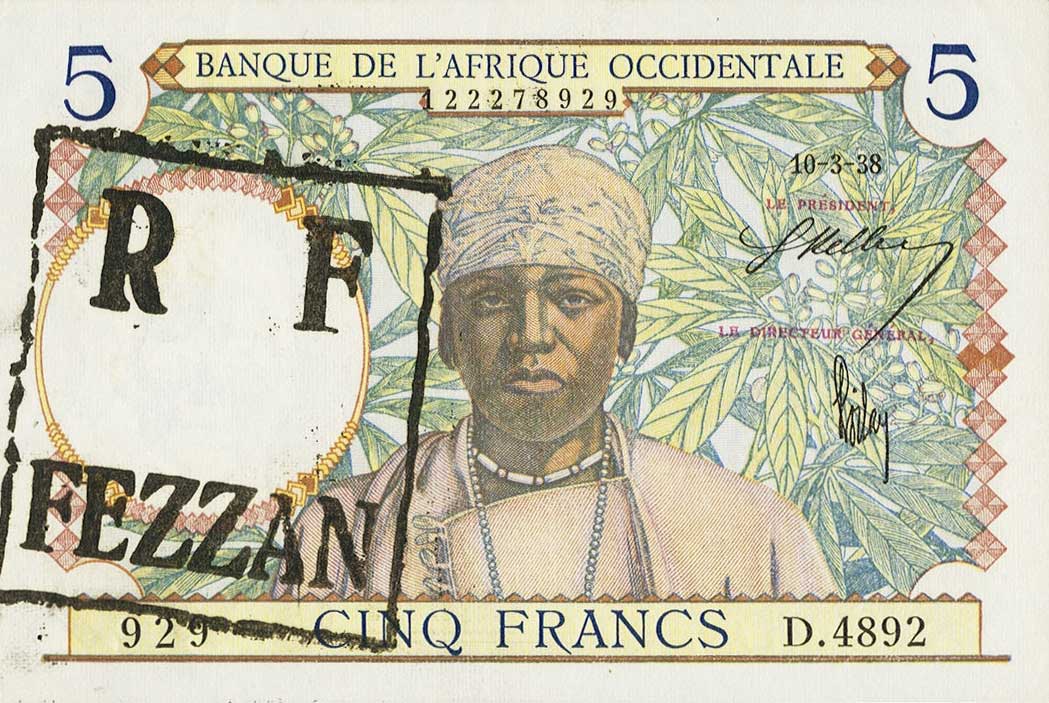 Front of Libya pM9: 5 Francs from 1938