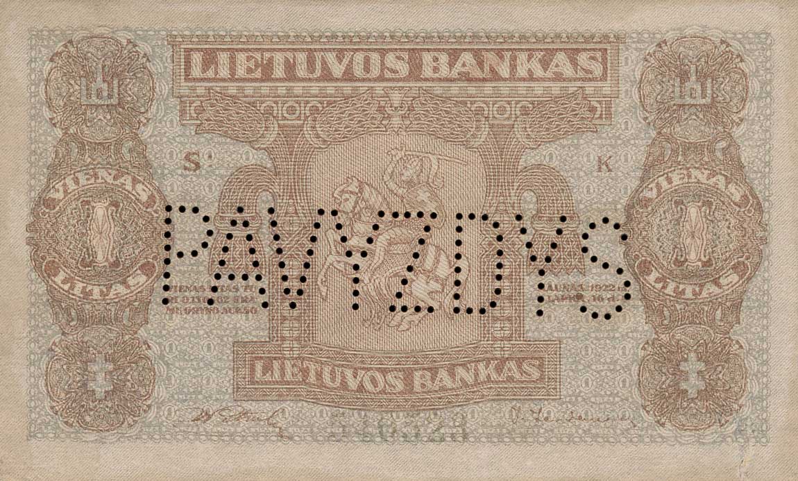 Front of Lithuania p13s1: 1 Litas from 1922