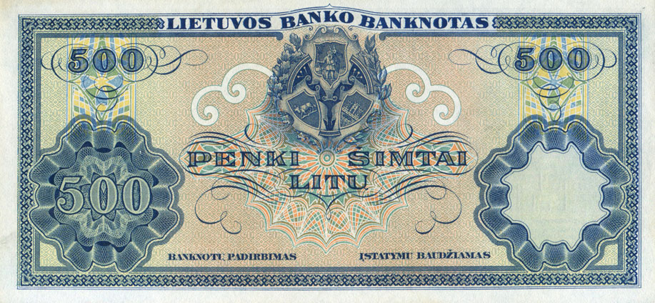 Back of Lithuania p21a: 500 Litu from 1924