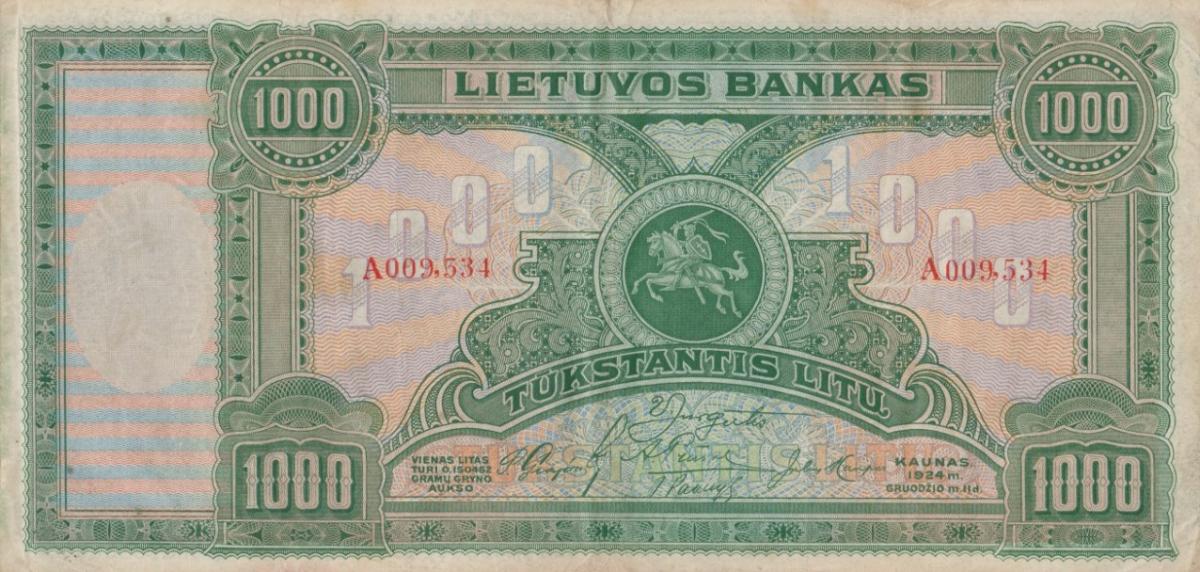 Front of Lithuania p22a: 1000 Litu from 1924