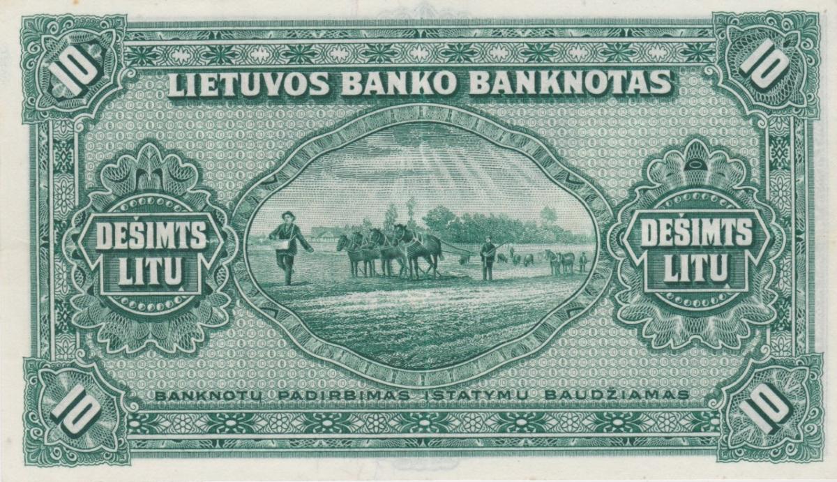 Back of Lithuania p23a: 10 Litu from 1927