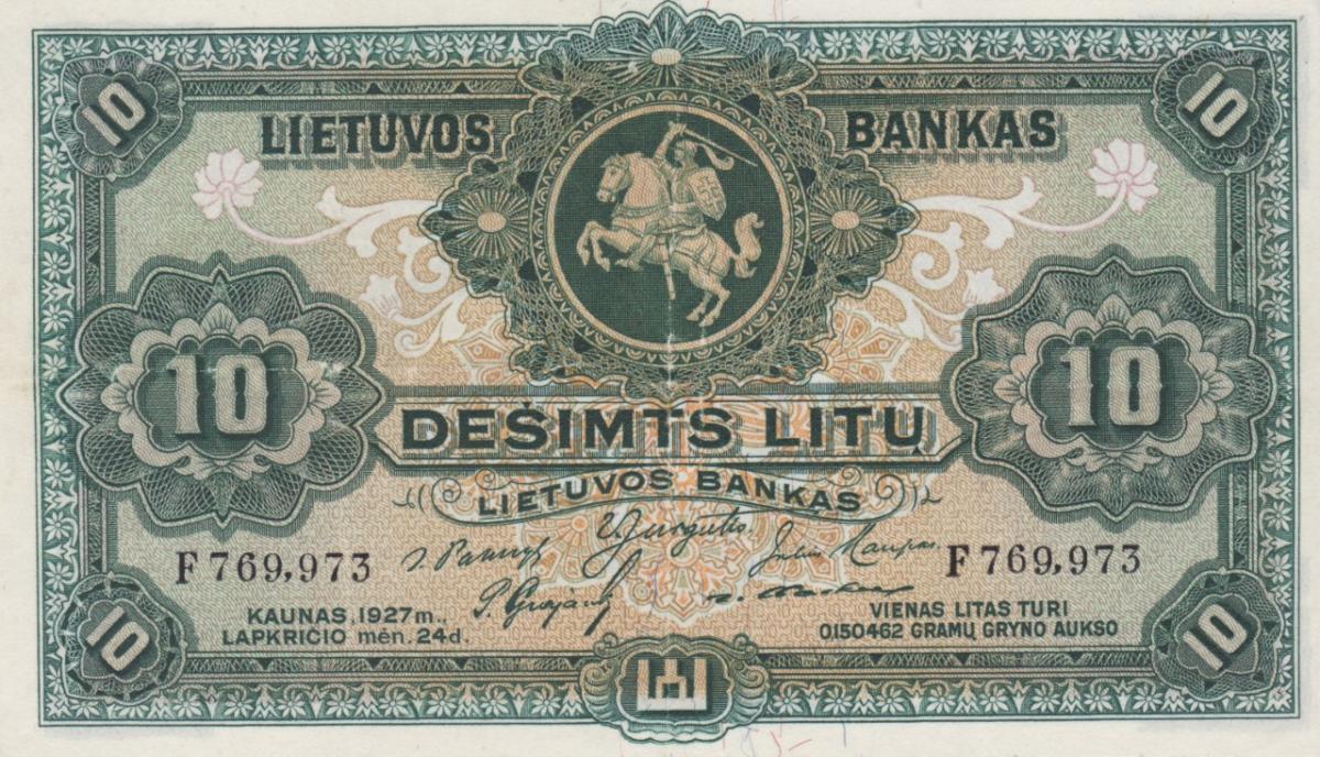 Front of Lithuania p23a: 10 Litu from 1927