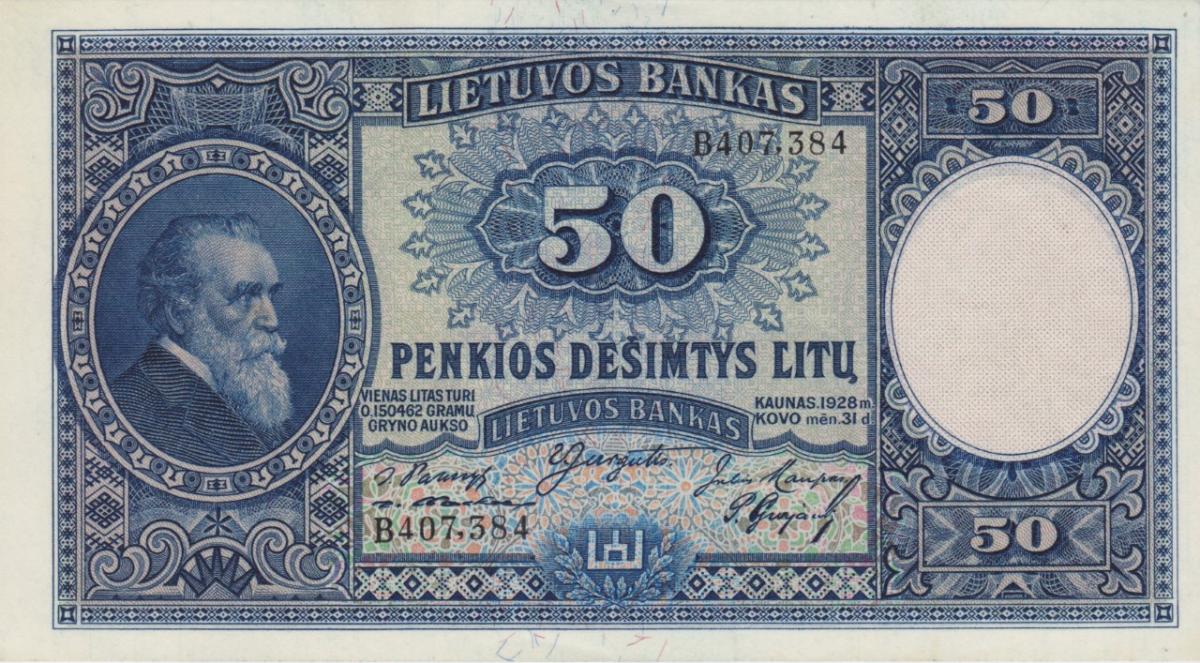 Front of Lithuania p24a: 50 Litu from 1928