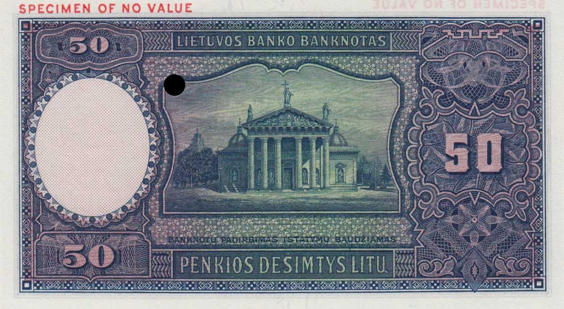 Back of Lithuania p24s1: 50 Litu from 1928