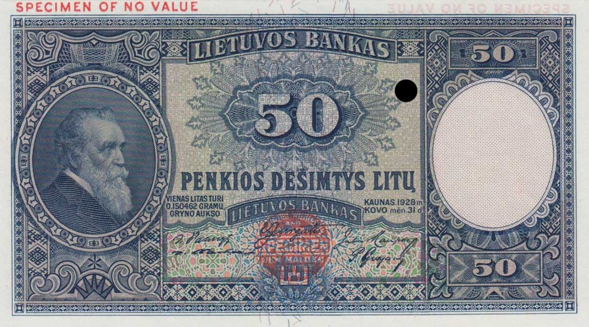 Front of Lithuania p24s1: 50 Litu from 1928