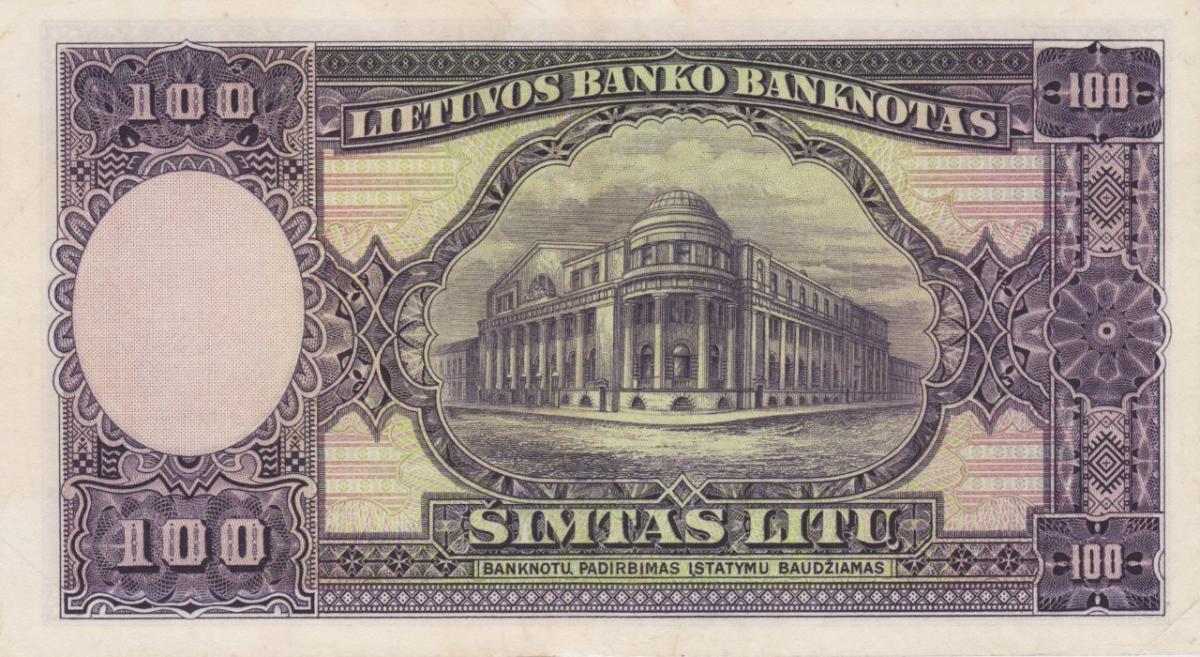 Back of Lithuania p25a: 100 Litu from 1928