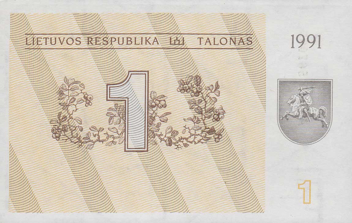 Front of Lithuania p32a: 1 Talonas from 1991