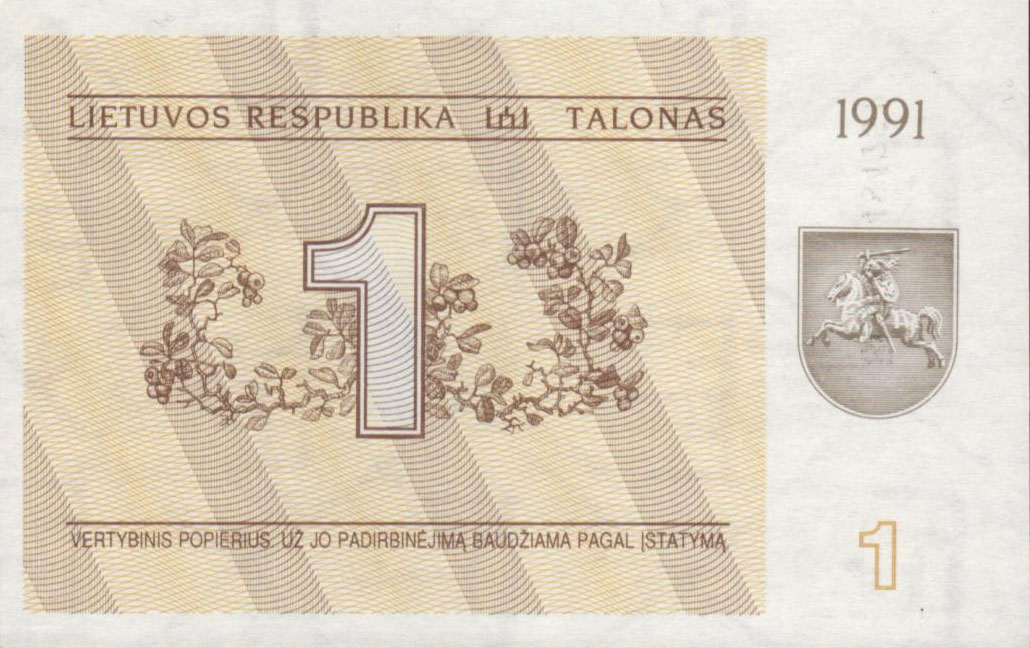 Front of Lithuania p32b: 1 Talonas from 1991