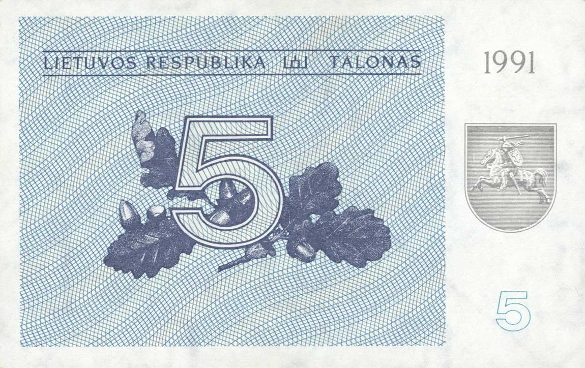 Front of Lithuania p34a: 5 Talonas from 1991