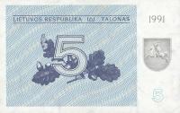 p34a from Lithuania: 5 Talonas from 1991