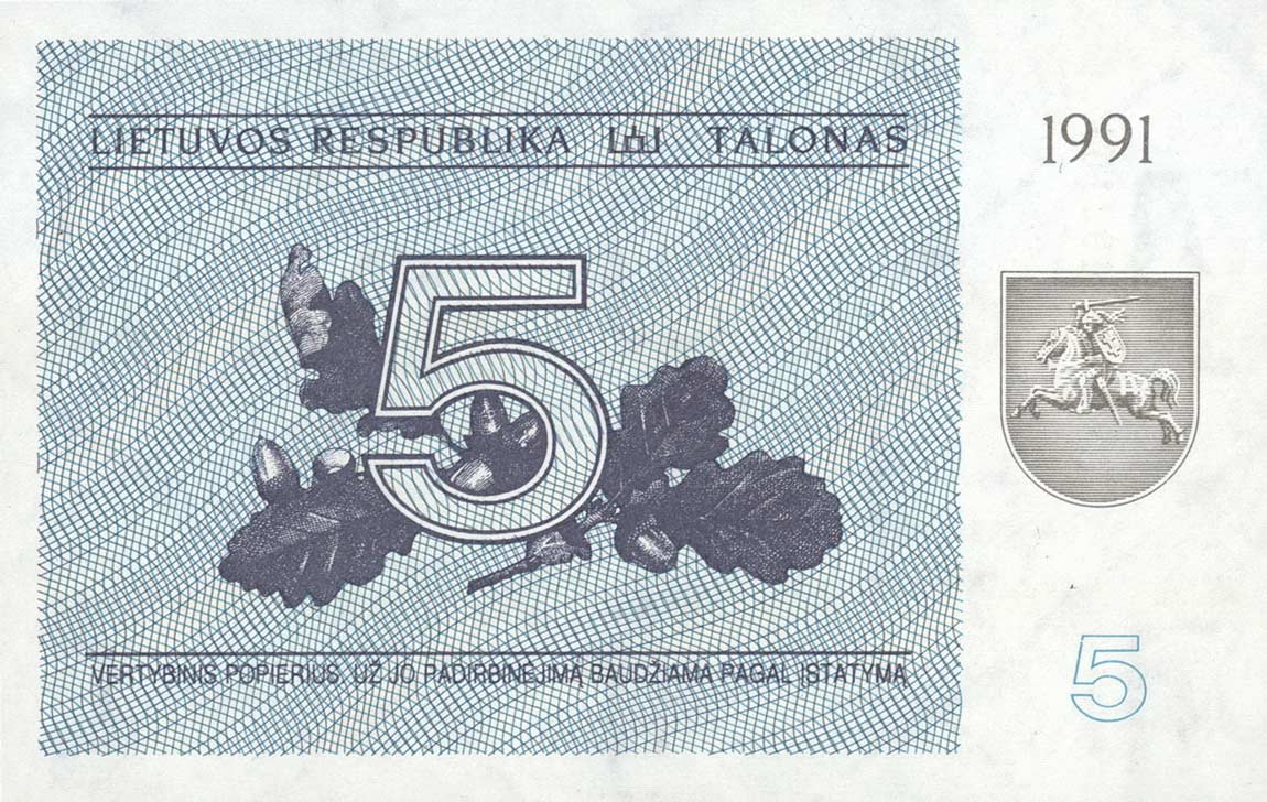 Front of Lithuania p34b: 5 Talonas from 1991