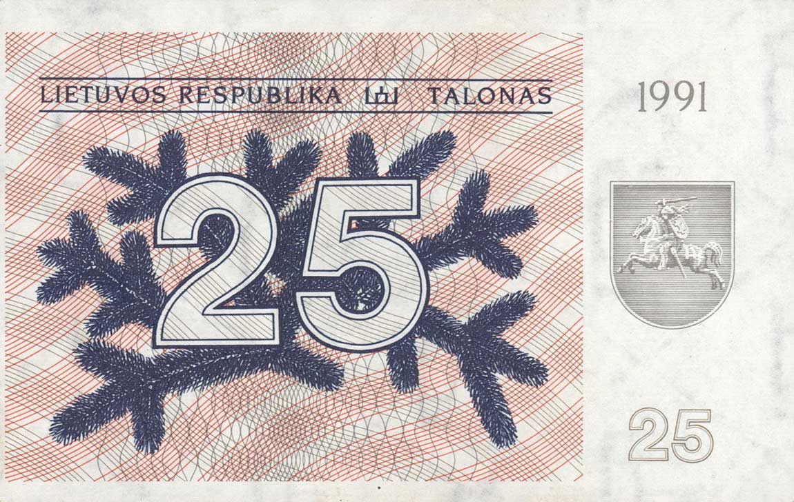 Front of Lithuania p36a: 25 Talonas from 1991