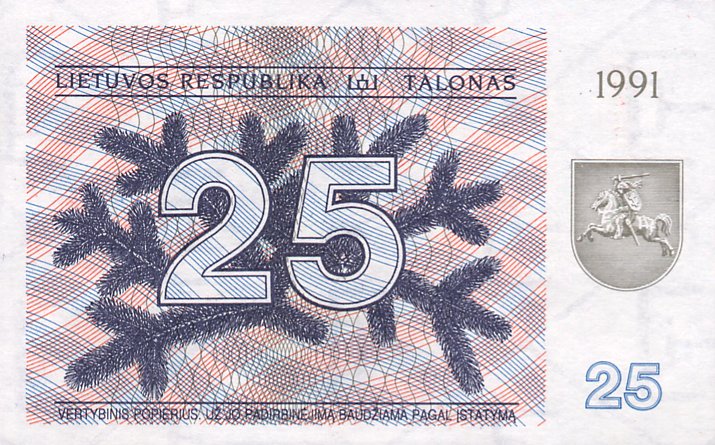 Front of Lithuania p36b: 25 Talonas from 1991