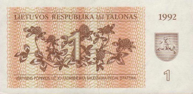 Front of Lithuania p39: 1 Talonas from 1992