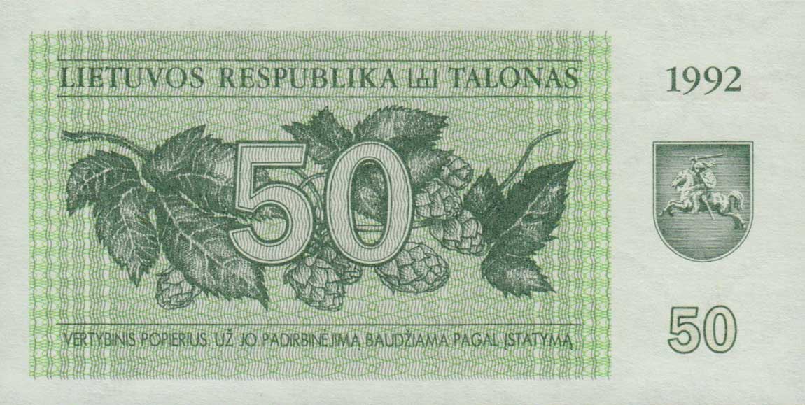 Front of Lithuania p41a: 50 Talonas from 1992