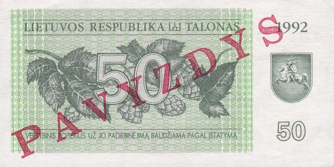 Front of Lithuania p41s: 50 Talonas from 1992