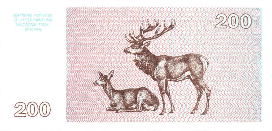 Back of Lithuania p45a: 200 Talonas from 1993