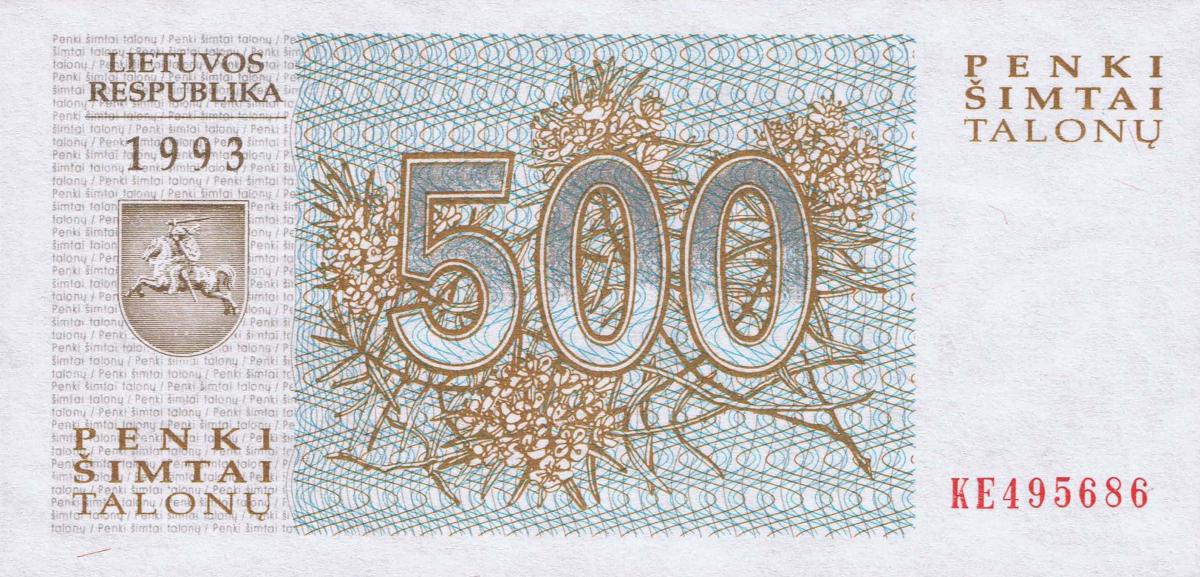 Front of Lithuania p46a: 500 Talonas from 1993