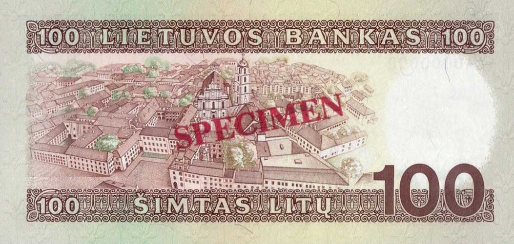 Back of Lithuania p50s: 100 Litu from 1991