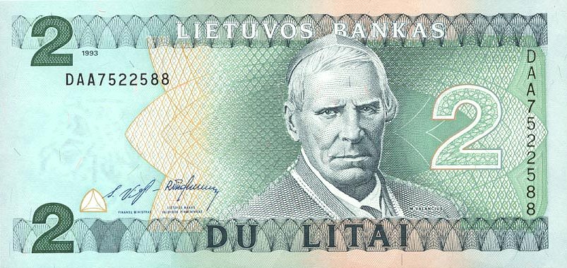 Front of Lithuania p54a: 2 Litai from 1993