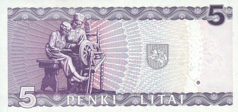 Back of Lithuania p55a: 5 Litai from 1993