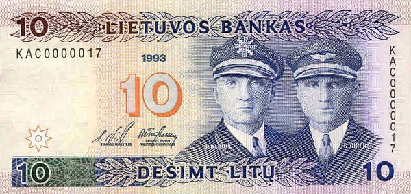 Front of Lithuania p56a: 10 Litai from 1993