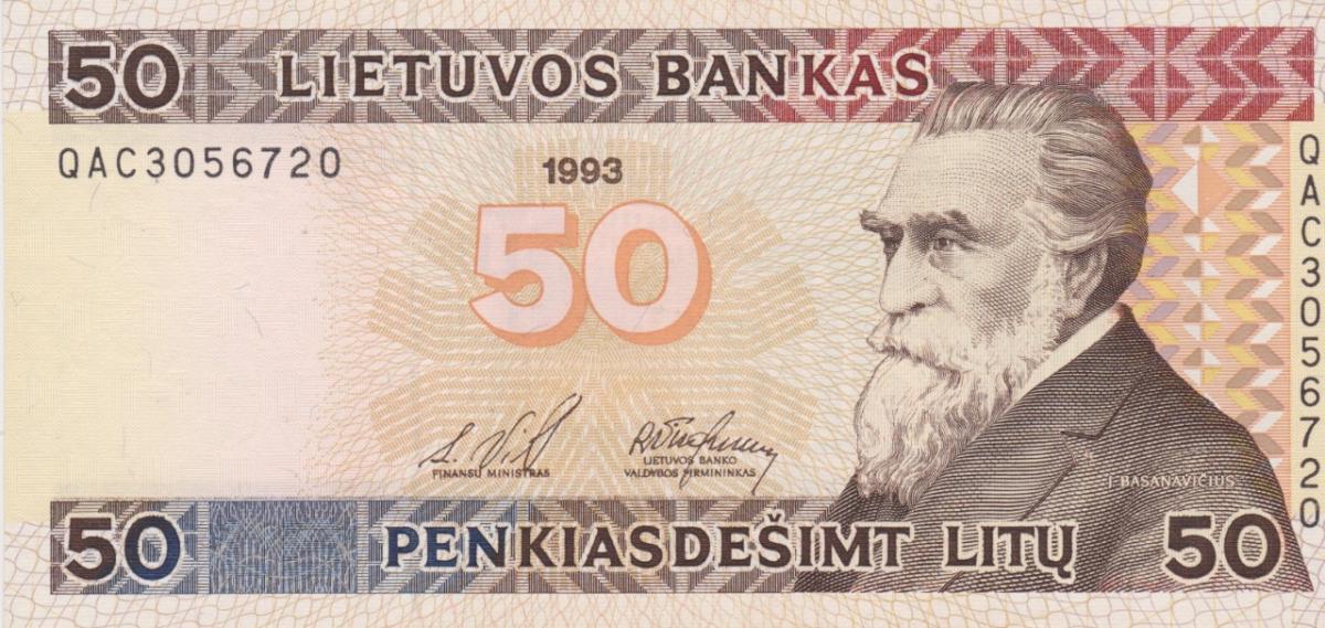 Front of Lithuania p58a: 50 Litai from 1993