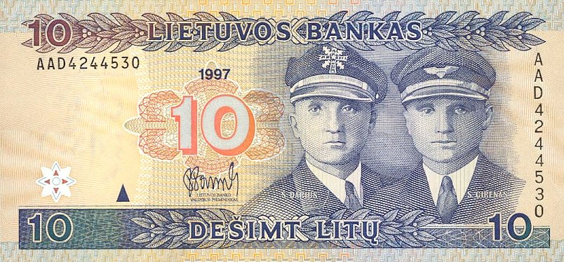 Front of Lithuania p59: 10 Litai from 1997