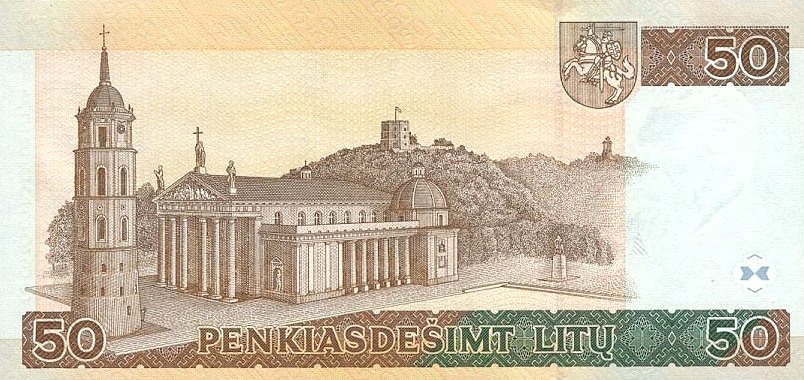 Back of Lithuania p61: 50 Litai from 1998