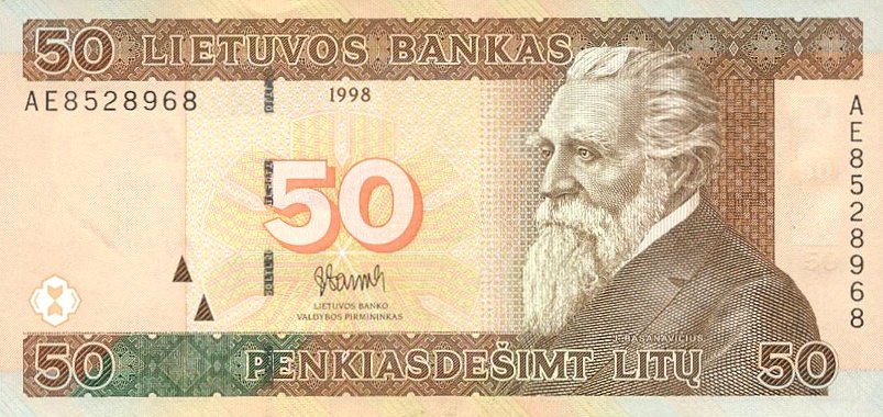 Front of Lithuania p61: 50 Litai from 1998