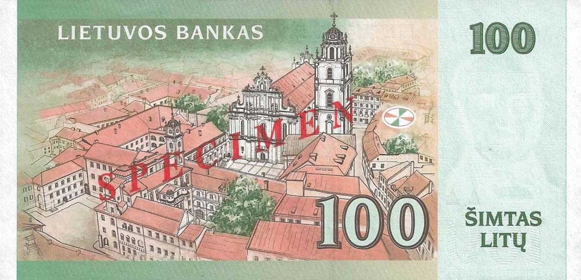 Back of Lithuania p62s: 100 Litai from 2000