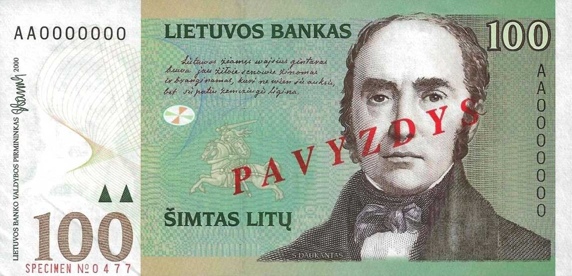 Front of Lithuania p62s: 100 Litai from 2000