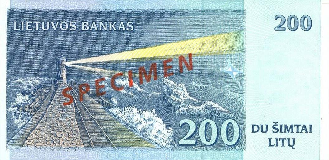 Back of Lithuania p63s: 200 Litai from 1997