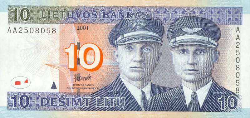 Front of Lithuania p65a: 10 Litai from 2001