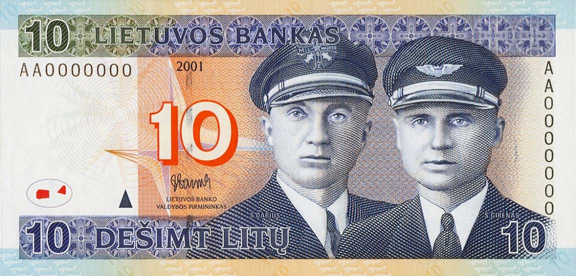 Front of Lithuania p65s: 10 Litai from 2001