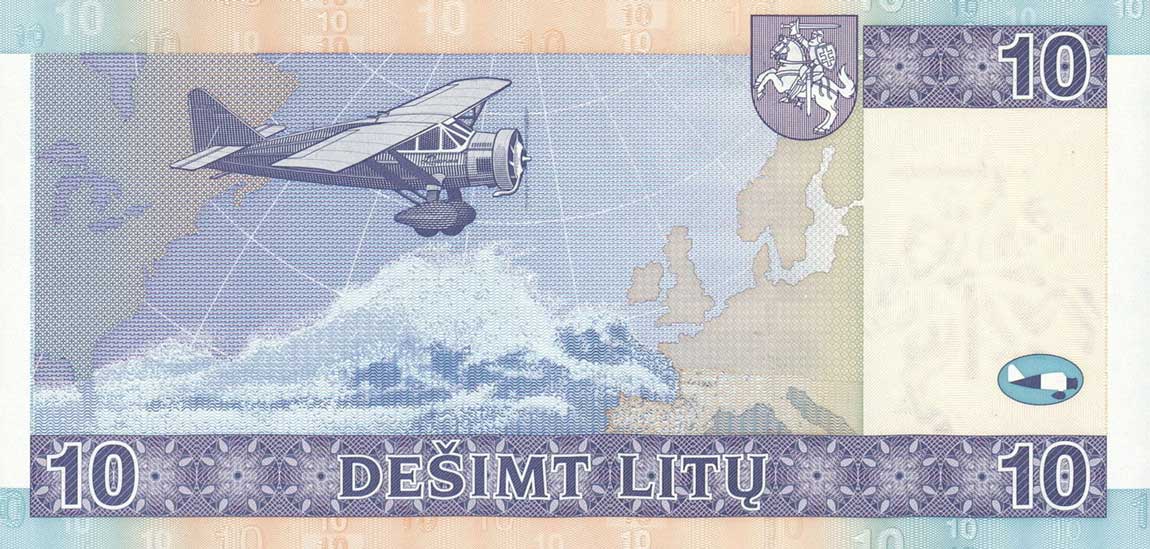 Back of Lithuania p68: 10 Litu from 2008