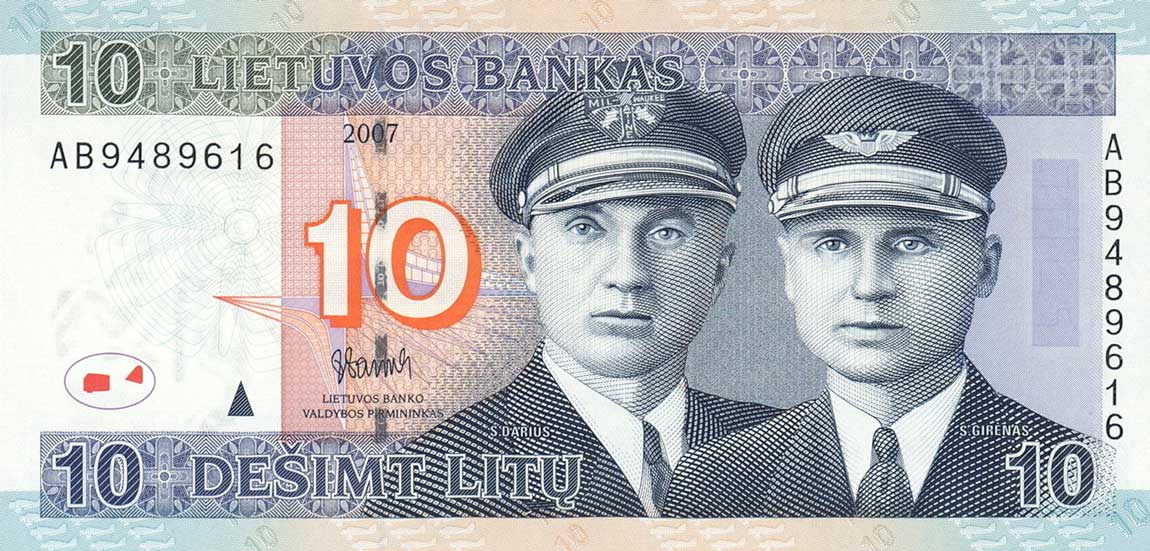 Front of Lithuania p68: 10 Litu from 2008