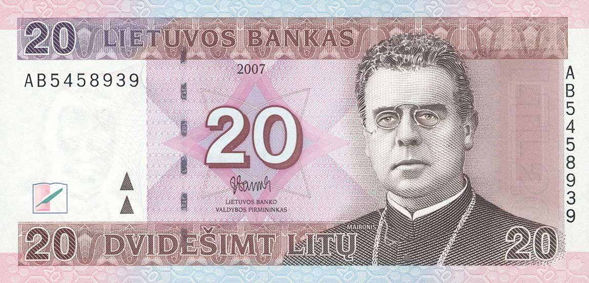 Front of Lithuania p69: 20 Litu from 2007