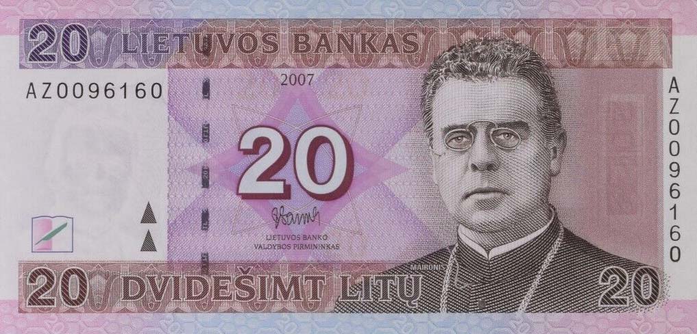 Front of Lithuania p69r: 20 Litu from 2007