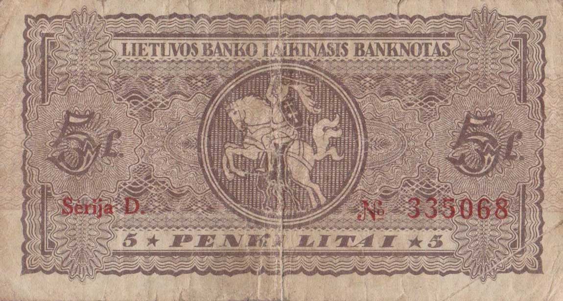 Front of Lithuania p6a: 5 Litai from 1922