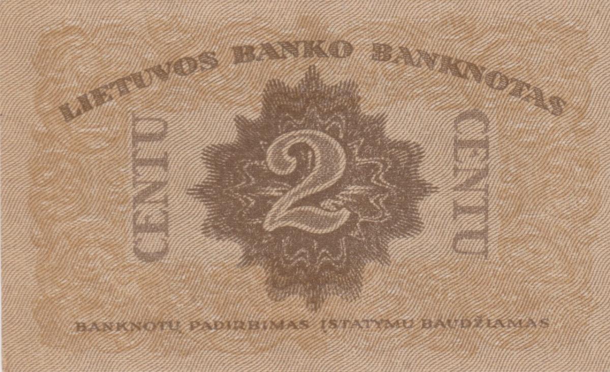 Back of Lithuania p8a: 2 Centu from 1922