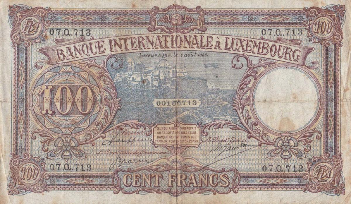Front of Luxembourg p11: 100 Francs from 1936