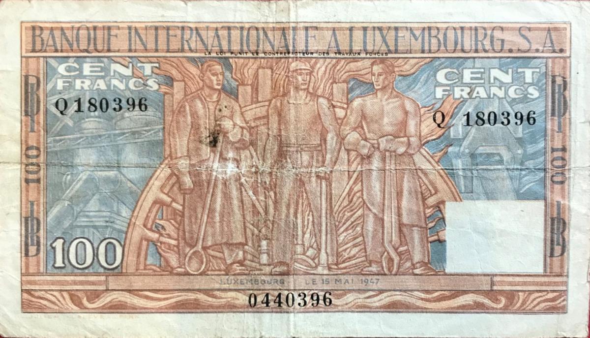 Back of Luxembourg p12: 100 Francs from 1947