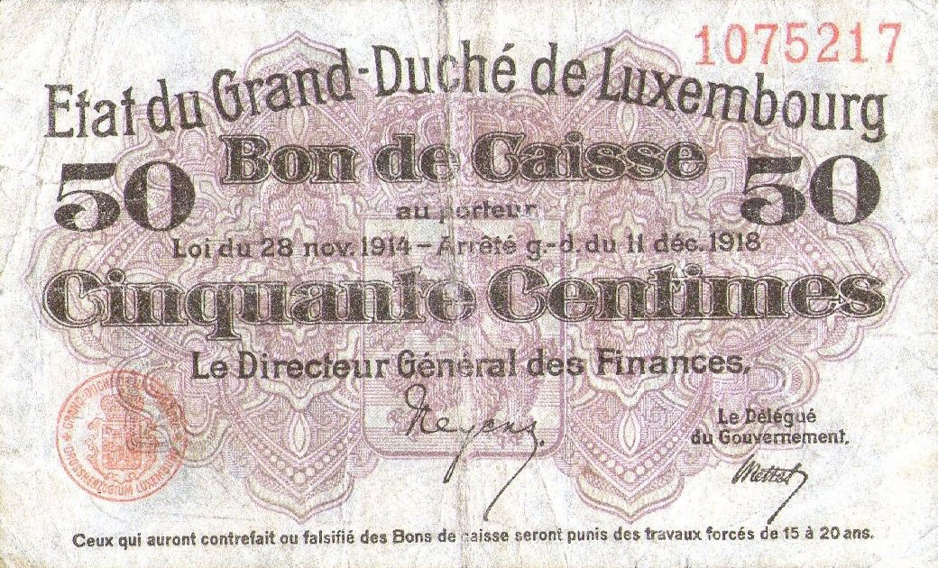 Front of Luxembourg p26: 50 Centimes from 1914