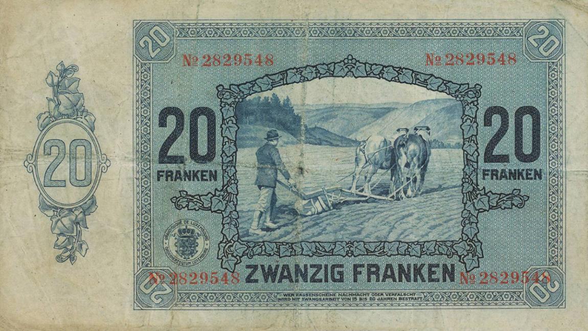 Back of Luxembourg p37a: 20 Francs from 1929