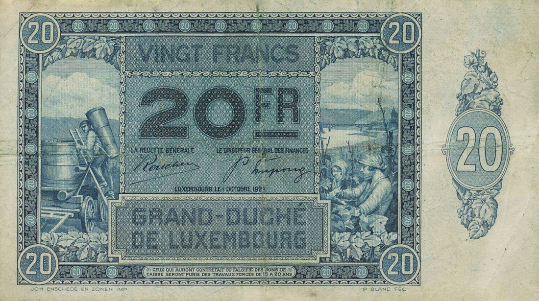 Front of Luxembourg p37a: 20 Francs from 1929